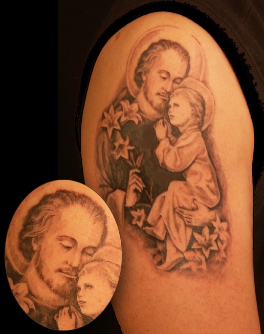 Noir et blanc tatouage saint Joseph